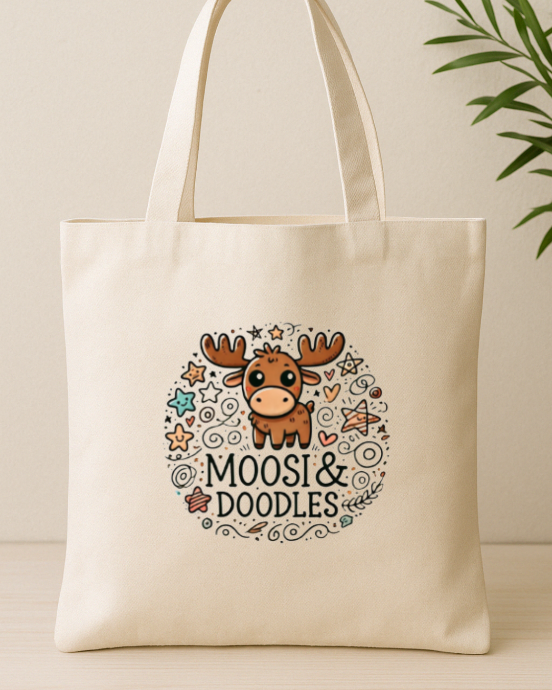 Eco-friendly canvas tote bag by Moosi&Doodles – front view