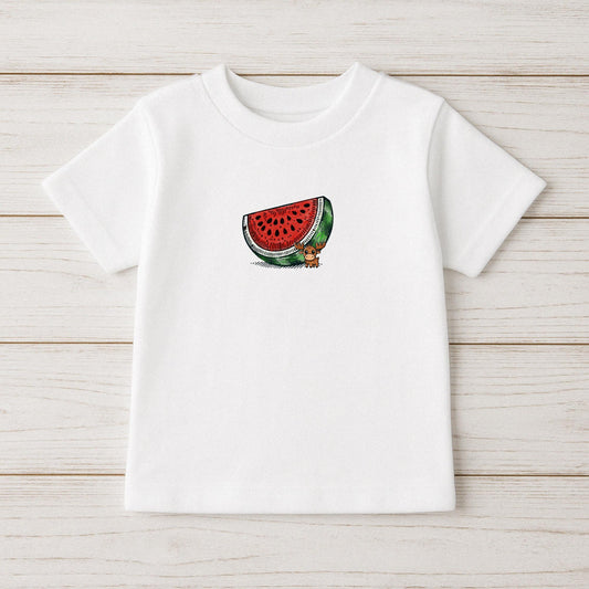 Front view of Moosi’s Melon Mood Tee – doodle inspired clothing for kids by Moosi&Doodles