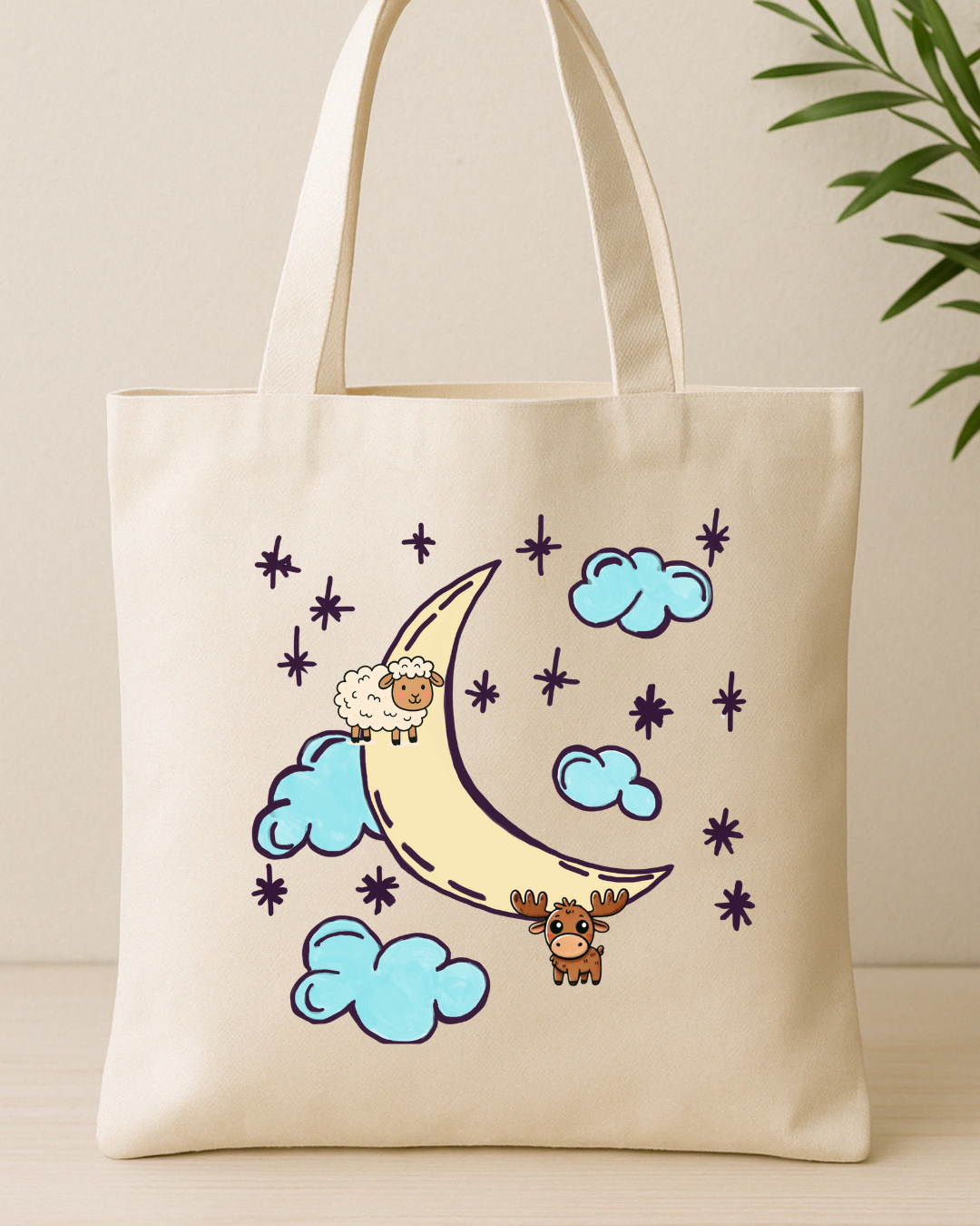 Moosi & Sheep canvas tote bag by Moosi&Doodles – front view
