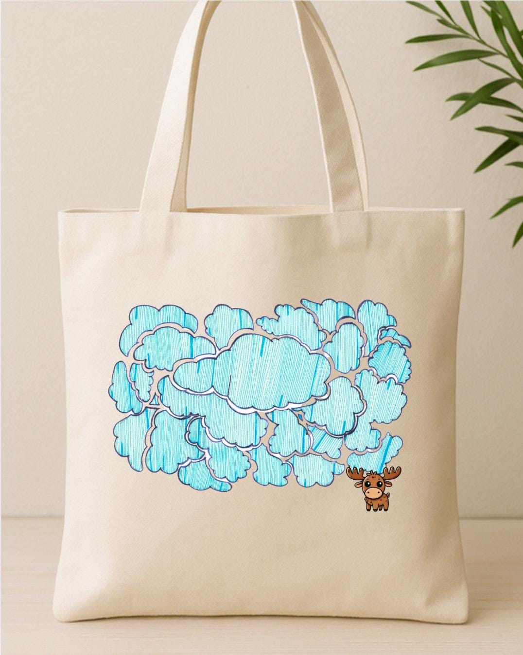Moosi in the Clouds tote bag – hand-drawn designs with love, front view