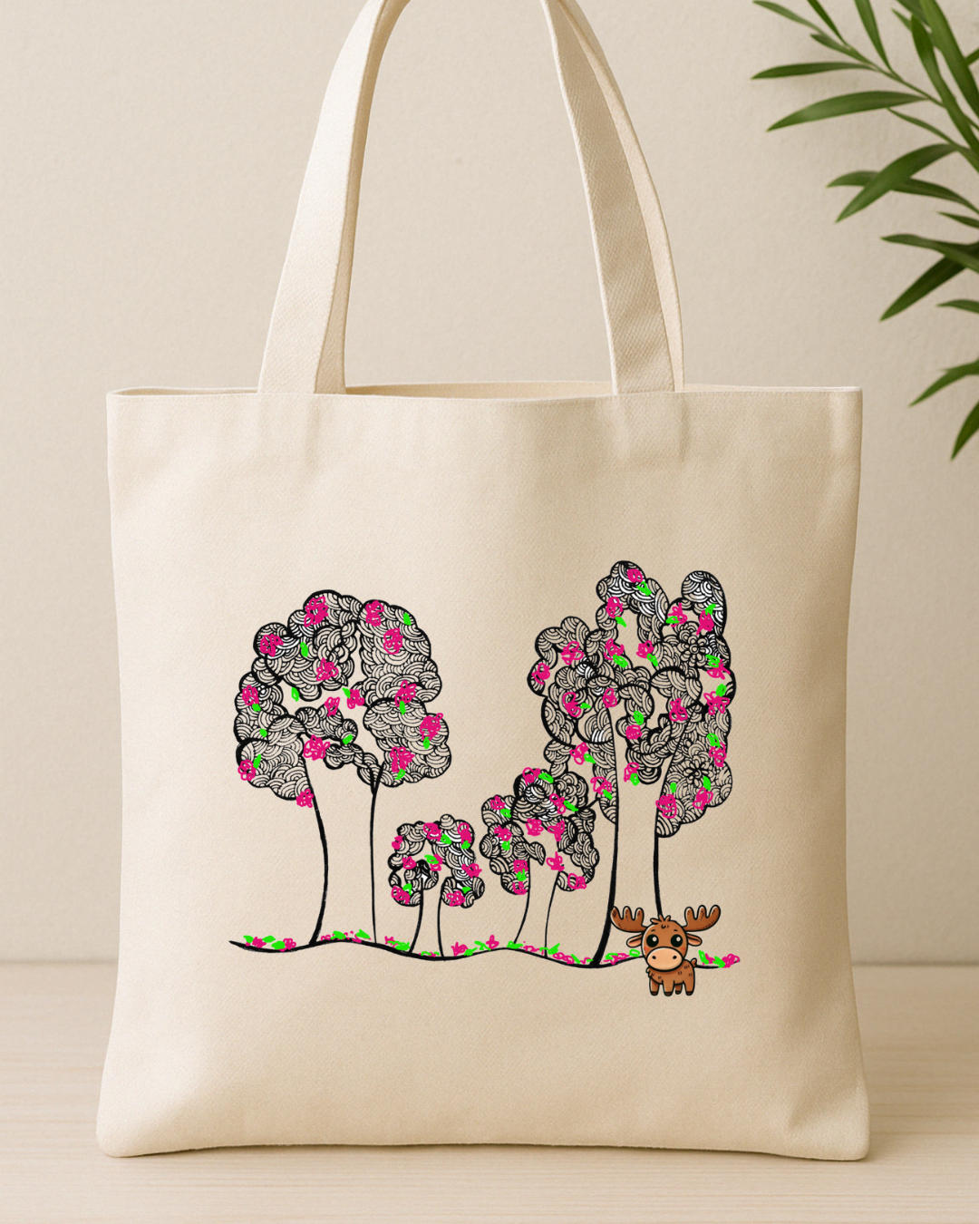 Moosi in the Park canvas tote bag by Moosi&Doodles – front view