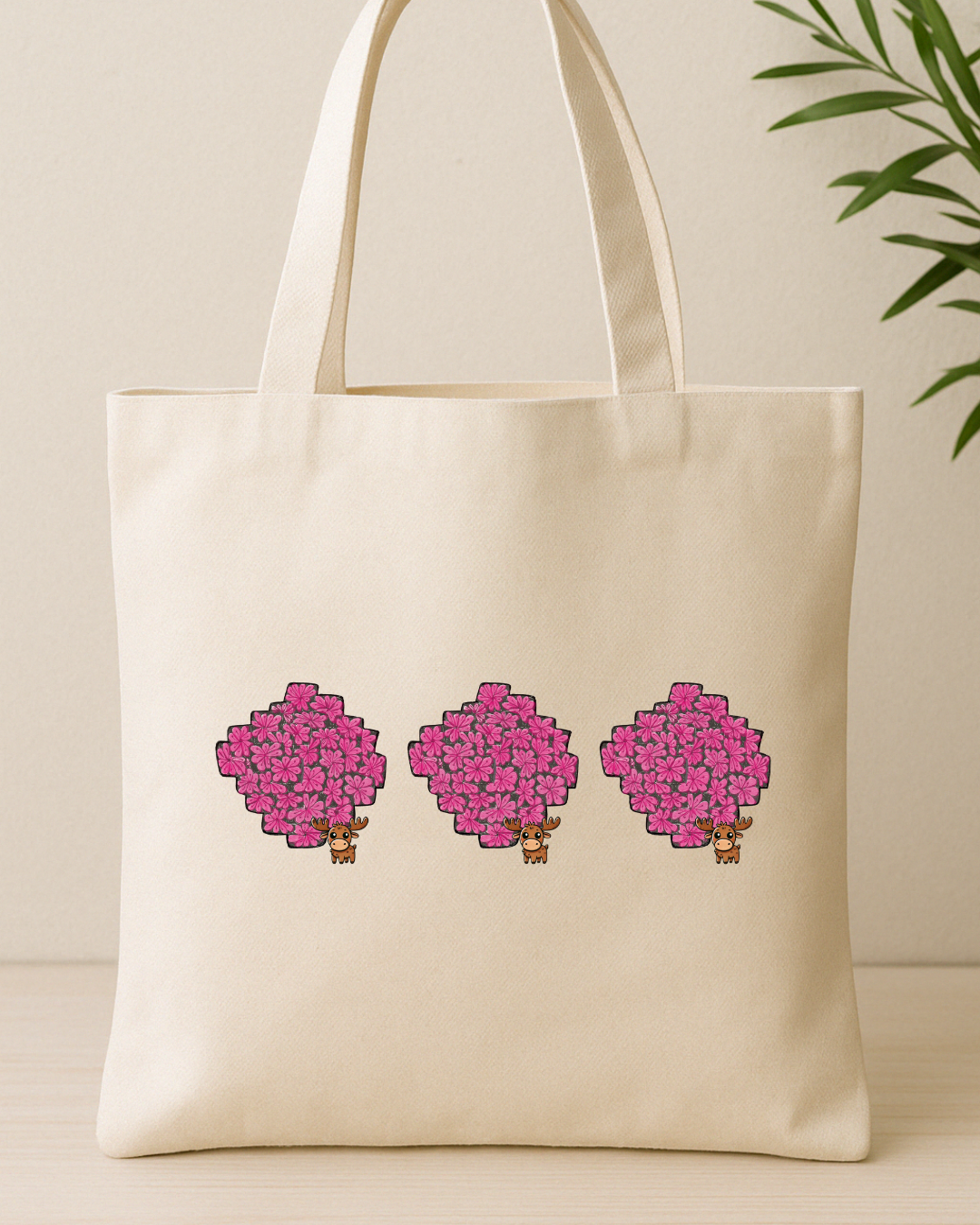 Moosi’s Flower Patch on Repeat canvas tote bag – hand-drawn floral design, front view