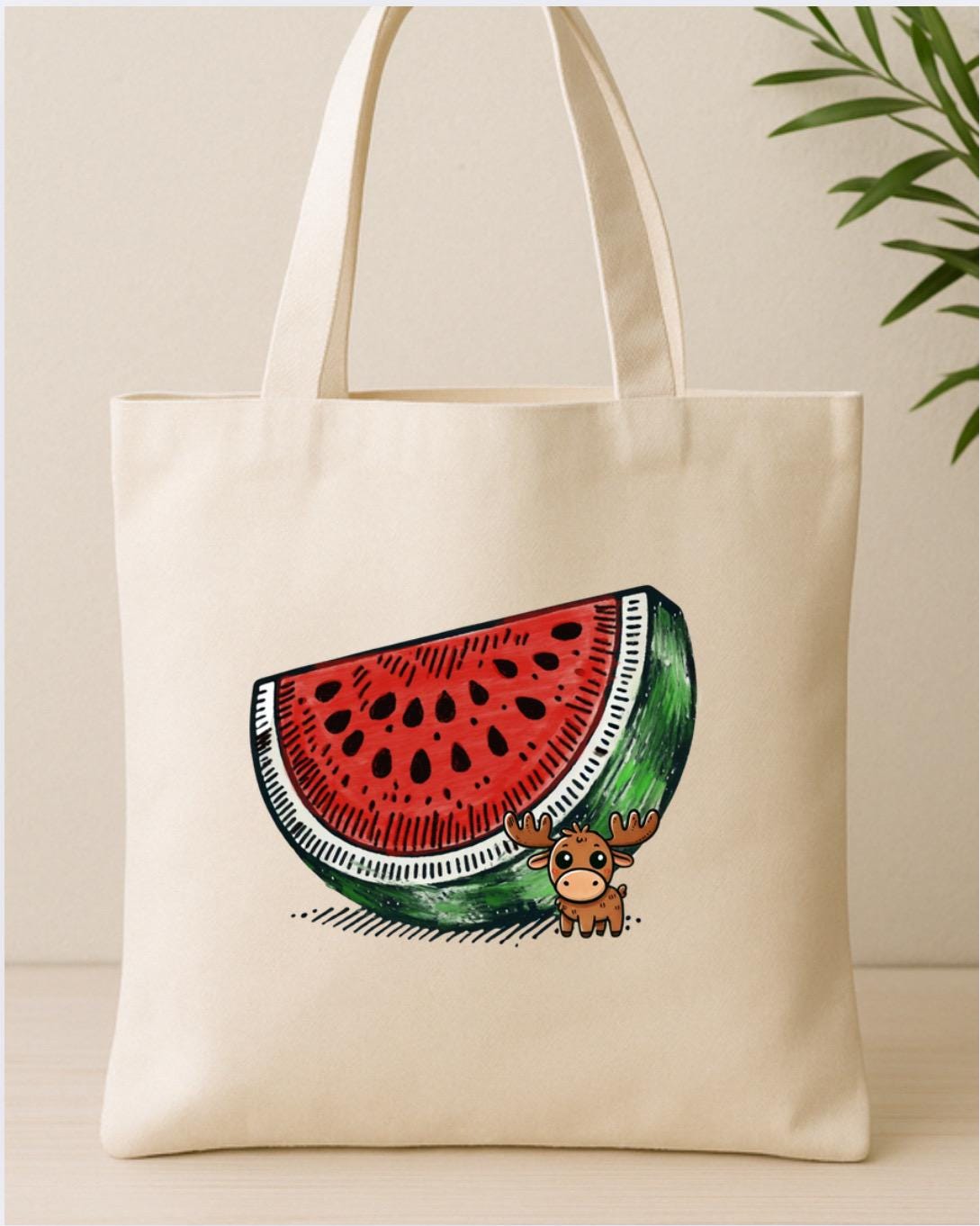Moosi’s Melon Mood canvas tote bag by Moosi&Doodles – front view